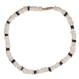 Puka Shell Necklace White and Black Chips Mens & Ladies Choker Surfer Hawaiian Jewelry Shell Surf Puca Beads - 18" Inch
