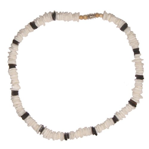 Puka Shell Necklace White and Black Chips Men's & Ladies' Choker Surfer Hawaiian Jewelry Shell Surf Puca Beads - 18" Inch