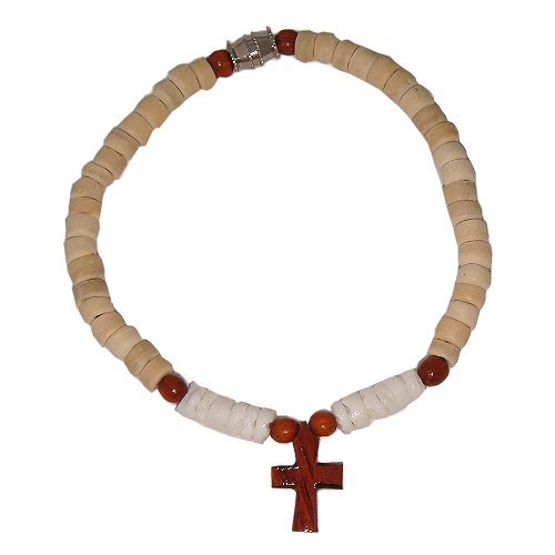 Hawaiian Wooden Cross Puka and Coconut Shell Bracelet