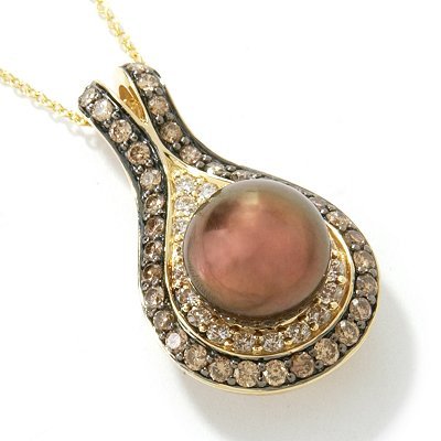 14K Gold Chocolate South Sea Cultured Pearl & Diamond Pendant w/ Chain