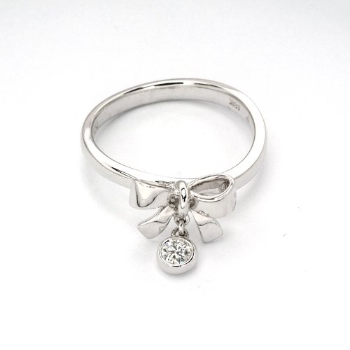 18K White Gold Forget Me Not Bezel Setting Round Diamond Little Finger Ring (0.05 cttw, G-H Color, VS2-SI1 Clarity)