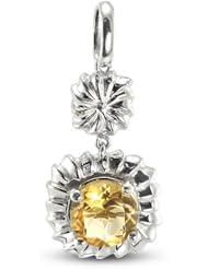 Swirl Framed Round Citrine Stone Pendant In Rhodium Plated Sterling Silver