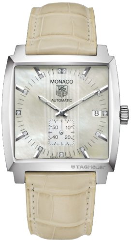 TAG Heuer Midsize Monaco Diamond Accented Automatic Leather Watch #WW2113.FC6215
