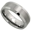 Tungsten Carbide 8 mm (5/16 in.) Comfort Fit Flat Wedding Band Ring w/ Brushed Center & Beveled Edge