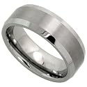 Tungsten Carbide 8 mm (5/16 in.) Comfort Fit Flat Wedding Band Ring w/ Brushed Center & Beveled Edge