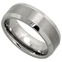 Tungsten Carbide 8 mm (5/16 in.) Comfort Fit Flat Wedding Band Ring w/ Brushed Center & Beveled Edge