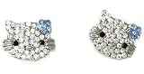 Blue Flowered Kitty Crystal Stud Post Earrings Silver Tone ~ YOU Choose Size from 1 4 to 1