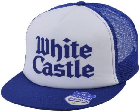 White Castle Restaurant Mesh Trucker Bill Print Snapback Flat Bill Blue Hat Cap
