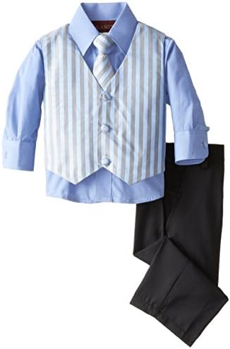Milano Couture Baby Boys' 4 Piece Box Stripe Vest Set, Blue, Large