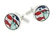 JJ Weston patriotic silver plated cufflinks with an image of the American flag and Statue of Liberty. Made in the USA