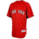 MLB Boys' Boston Red Sox Short Sleeve Authentic Button Front Cool Base Batting Practice Jersey (Scarlet/Navy, X-Large)