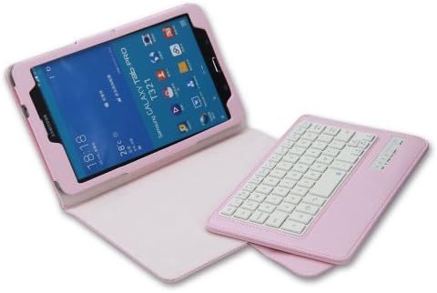 TPCROMEER Samsung Galaxy Tab Pro 8.4" 8.4 Inch T320 T321 T325 Tablet Stand Folding Portfolio PU Leather Case Cover with Removable Wireless Bluetooth Keyboard - Color Pink