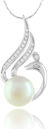 Sivirry Fashion Diamond Freshwater Pearl Swan with Sterling Silver Chain Pendant Necklace