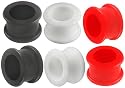 5/8" inch (16mm) - Black,White,Red Implant grade silicone Double Flared Flare Tunnels Ear Gauge Plugs Earlets SI01 wholesale Lot ADQF - Ear stretched Stretching Expanders Stretchers bulk set - Pierced Body Piercing Jewelry - Set of 6 pieces