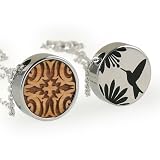 Scroll Wood Reversible Pendant with Black Hummingbird Pattern on reverse side