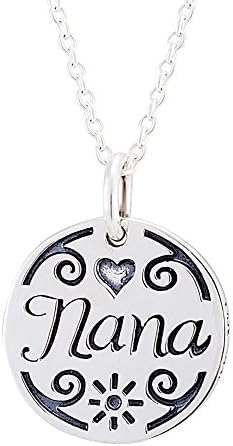 S925 Sterling Silver Heart Nana Face Engraved Round Coin Personalized Charm Pendant Necklace,18''