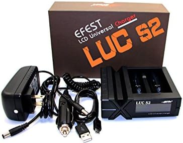 Efest LUC S2 LCD Multi-Functional Universal Battery Charger and 2x Efest Purple 18650 3.7v 2800 mAh IMR High Drain 35A Continuous 80A Pulse Flat Top Rechargeable LiMn Battery with Soft Carry Zipper Case