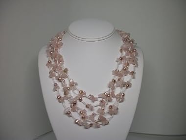 HinsonGayle "Gracie" Handwoven Five-Strand Natural Rose Quartz and Pink Cultured Pearl Necklace
