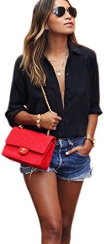 Tevies® Womens Ladies Sexy Long Sleeve V Neck Button Down Blouse Shirt Top (M, Black)