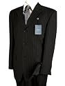 Italian Mens Suits Pinstripe Merino Wool 150s Complete Suit with Jacket and Pants Year Round Use Jet Black Stripe