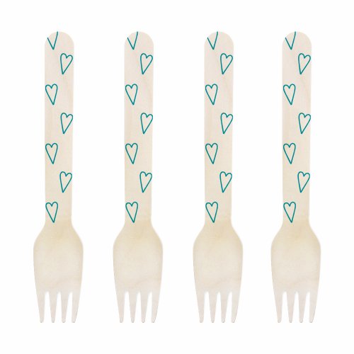 Dress My Cupcake 6.5-Inch Natural Wood Dessert Table Forks, Aqua Country Heart, Pack of 500