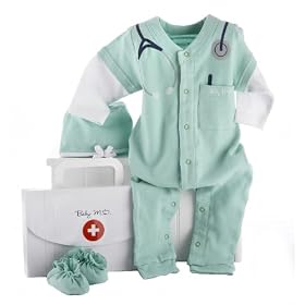 Baby Aspen Big Dreamzzz Baby M.D. Two-Piece Layette Set in Doctor's Bag Gift Box, Green