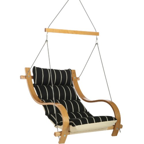 Hatteras Hammocks SOB03A Artist Series Deluxe Cushioned Single Swing with Oak Arms, Classic Black Stripe