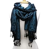 Teal Green Leopard Fringed Pashmina Scarf Wrap Shawl
