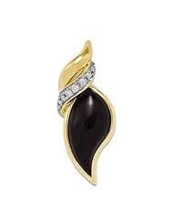 50th Anniversary Black Coral Pendant with Diamonds in 14K Yellow Gold