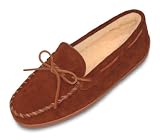 Pile Lined Hardsole Men's Slipper by Minnetonka in Brown Suede
