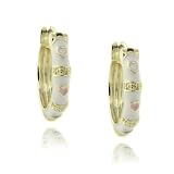 14k Gold Overlay White Enamel Heart Design Children's Hoop Earrings