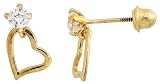 14k Yellow Gold 3/8 (10mm) tall Heart Stud Earrings, w/ Brilliant Cut CZ Stone