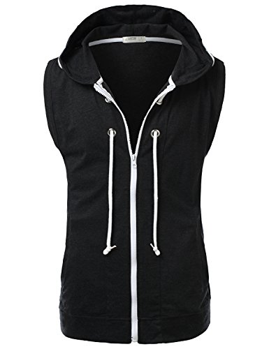 J.TOMSON Mens Basic Sleeveless Hoodie Vest w/ Pockets BLACK LARGE