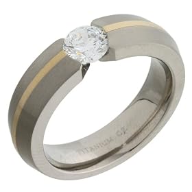 Gents' Titanium & 9ct Gold Ring - CZ Tension Set - Size P