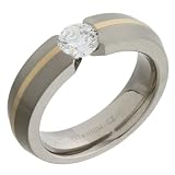 Gents' Titanium & 9ct Gold Ring - Cubic Zirconia Tension Set - Size P