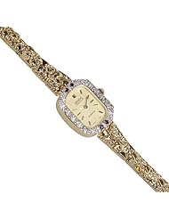 Geneva Womens Petite Gold-Tone Nugget Diamond and Ruby Bracelet Watch # 4120G