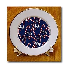Christmas Candy Canes and Snowflakes on Blue - 8 Inch Porcelain Plate