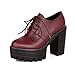 WeiPoot Womens Closed Round Toe High Heel Chunky Platform Imitated Leather Solid Pumps with Bandage