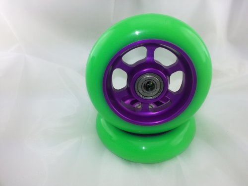 Metal Core 100mm Pro Scooter 2 Wheels with Abec 11 Bearings Installed Razor #gpp1 Green on Purple MADE IN USA! Sale