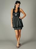 Pleated Rhinestone Broach Bubble Dress for Bridesmaid Formal Prom