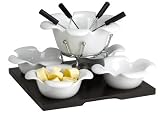 Domestic 923530 Spezialit&Atilde;&curren;ten- und Schoko Fondueset 11-teilig mit je 1 Keramiktopf, Rechaud, Brenner, Holztablett und je 4 Porzellansch&Atilde;&curren;lchen und Fonduegabeln mit Kunstoffgriff