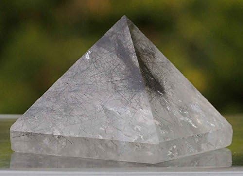Tourmalinated Quartz Pyramid Carved Genuine Natural 1.5"