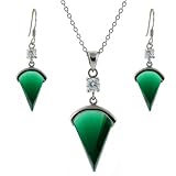 Silver Swarovski Crystal Emerald Green May Birthstone CZ Necklace Earrings Jewelry Set in Gift Box...