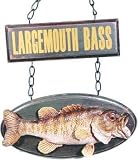 3D Largemouth Bass Fish Mounted On An Oval Plaque With Sign On Top And Chains For Hanging On Wall 7.5