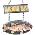 3D Largemouth Bass Fish Mounted On An Oval Plaque With Sign On Top And Chains For Hanging On Wall 7.5"