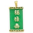 14k Gold & Green Jade "Good Luck, Wealth, Long Life" Pendant