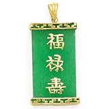14k Gold & Green Jade "Good Luck, Wealth, Long Life" Pendant