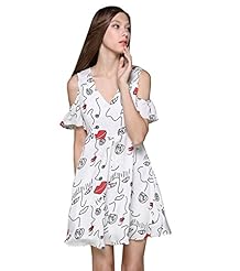 V-neck Illusion Cotton Off the Shoulder Summer  Dress