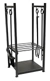 BLACK WROUGHT IRON LOG RACK WITH TOOLS