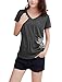 Allegra K Women Casual V Neck Short Sleeve Letters Summer Tops T Shirts
